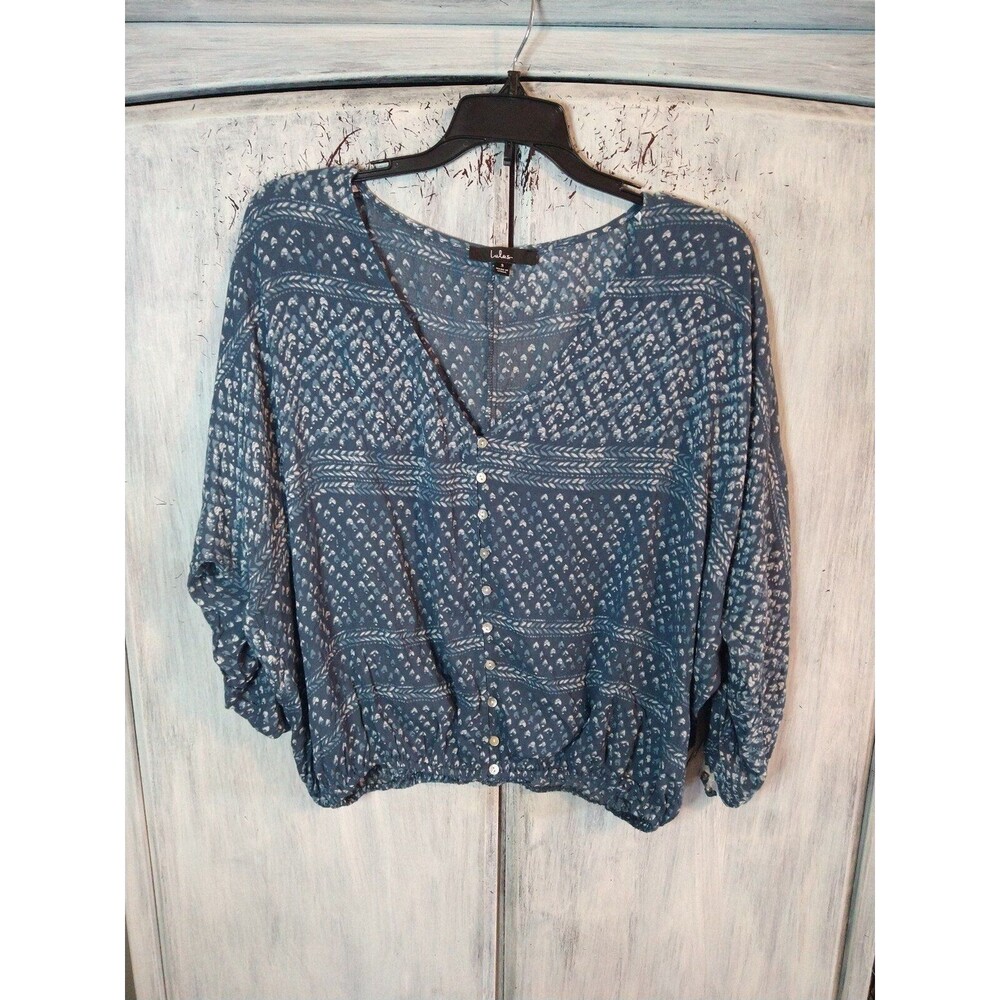 Lulus Blue & White Top Small Nwt Tassel Feminine ruched Boho Cottage Core